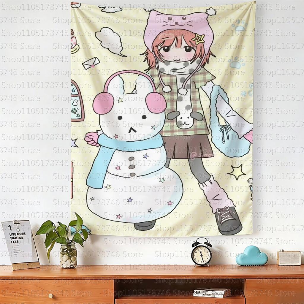 Kawaii Anime Girl Wall Hanging Tapestry Cute Fashion Bedroom Background Home Decor Original Design Wall Tapestries