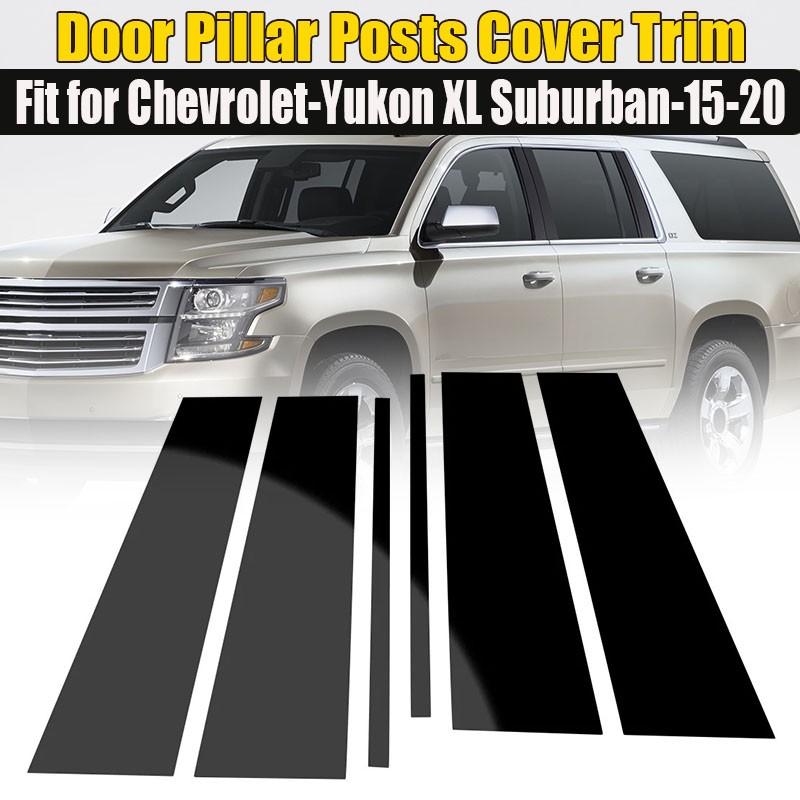 Gloss Black Fits 2015-2020 Chevrolet Tahoe GMC Yukon Door Pillar Trim Posts Set