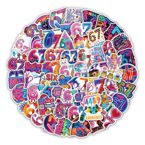 

60 шт. Шість Сім Неонові Наліпки Модні Написи Наклейки для Пляшки з Водою Чохла Телефона Ноутбука Водонепрониклі DIY Наліпки для Ноутбука Sets