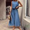 European and American women's clothing elegant women's cotton and linen sleeveless loose top wide-leg pants set summer new temperament commuting