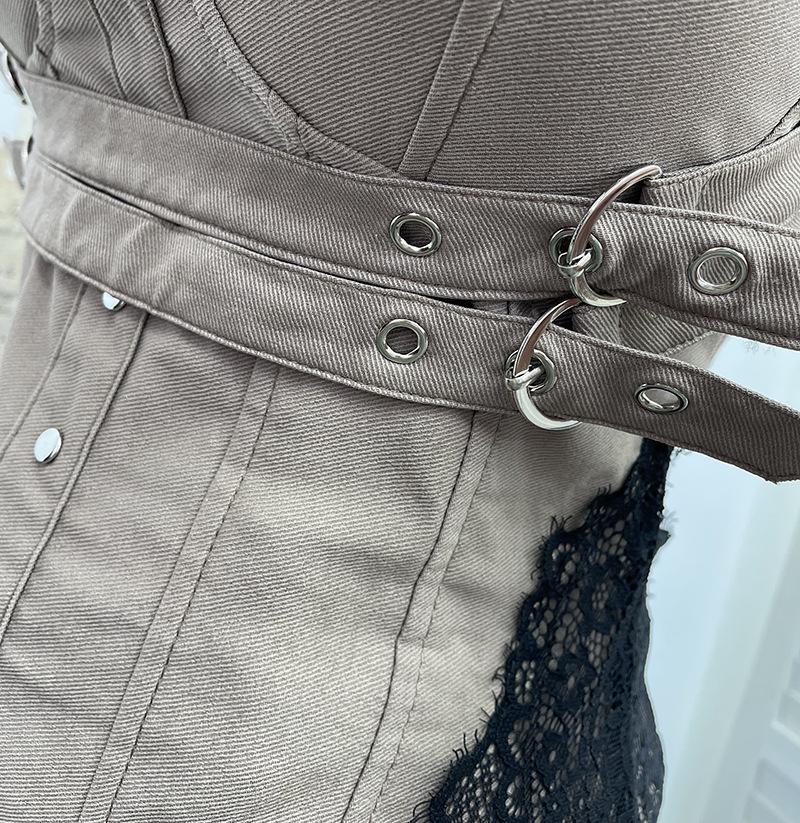 Y2K Spicy Girl Spitzenbesetztes Camisole mit Brustpolstern und Reißverschluss am Rücken