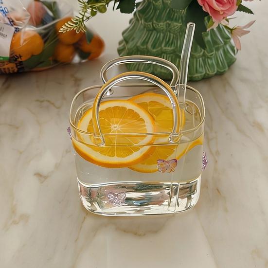 Handbag Shape Cocktail Glass with Straw Wine Juice Glasses Purse Beverage Container Novelty Party Drinkware for Bar Home