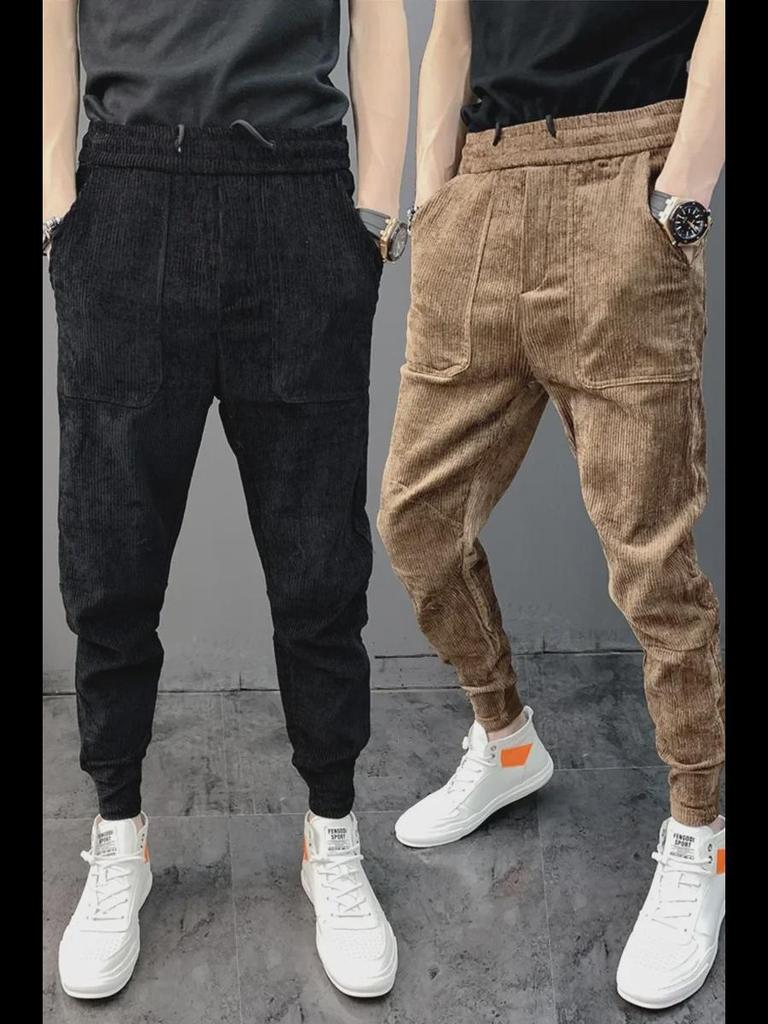 Men's Slim-Fit Corduroy Harem Sweatpants - Plus Velvet, Spring/Autumn Style