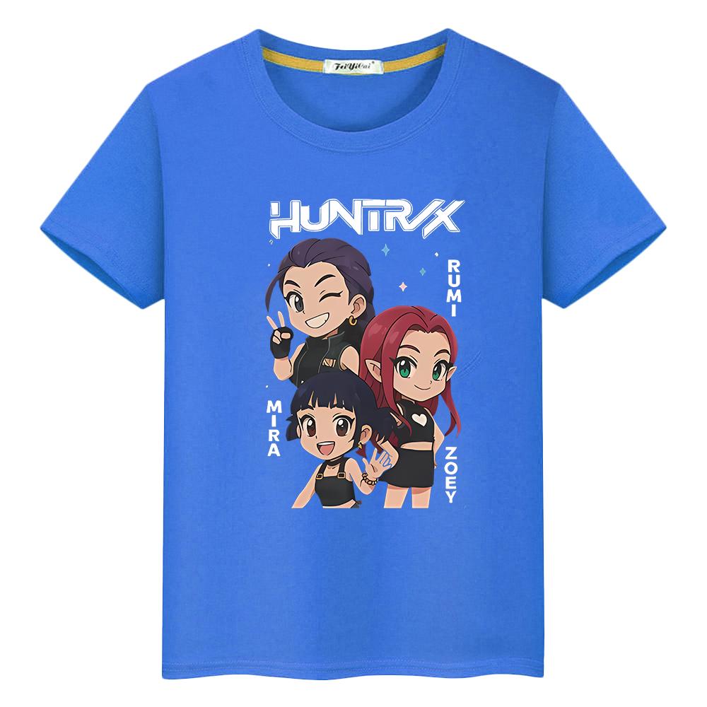 

kpop охотники на демонов детская печать Kawaii футболки 100% хлопок милые топы футболка для детей мальчика 10 лет аниме короткий y2k цельный девочка одежда 130 синий