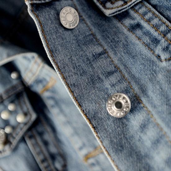 Women Denim Jacket Solid Color Single-breasted Short Breathable Keep Warm Beads Decor