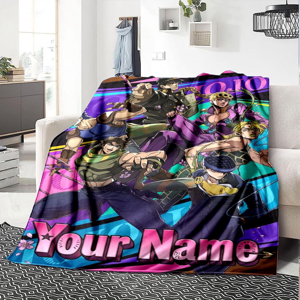 Couverture en Flanelle Personnalisable Nom Anime JJBA Impression Haute Qualité Chaude Confortable Couverture Toutes Saisons Parfaite pour Cadeaux Décoration Intérieure