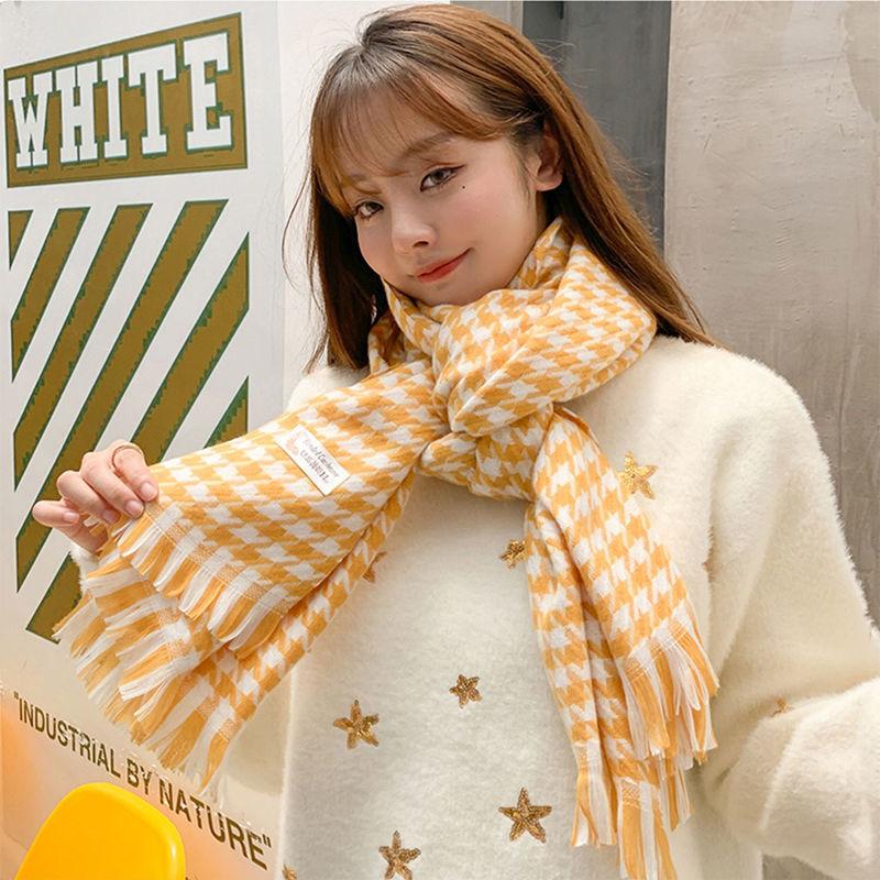 Black and White Houndstooth Plaid Scarf for Women Winter Warm Korean Version Versatile Long Imitation Cashmere Scarf Shawl Dual Use