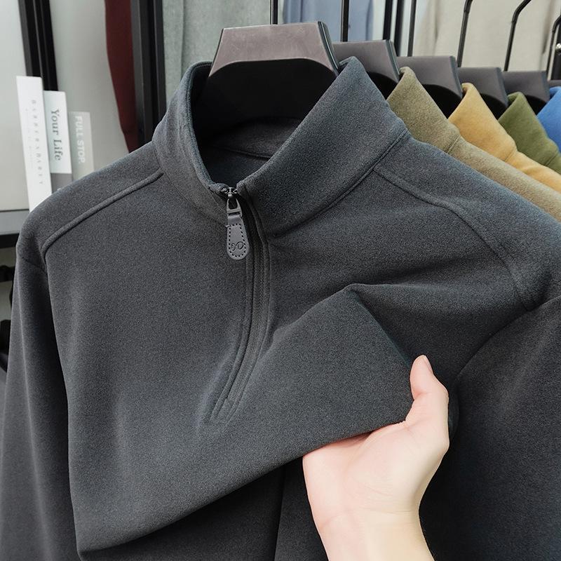 Men's Double-Sided Fleece Half-Zip Hoodie, Stand Collar, Solid Color, Autumn/Winter Fashion, Casual & Warm Top.