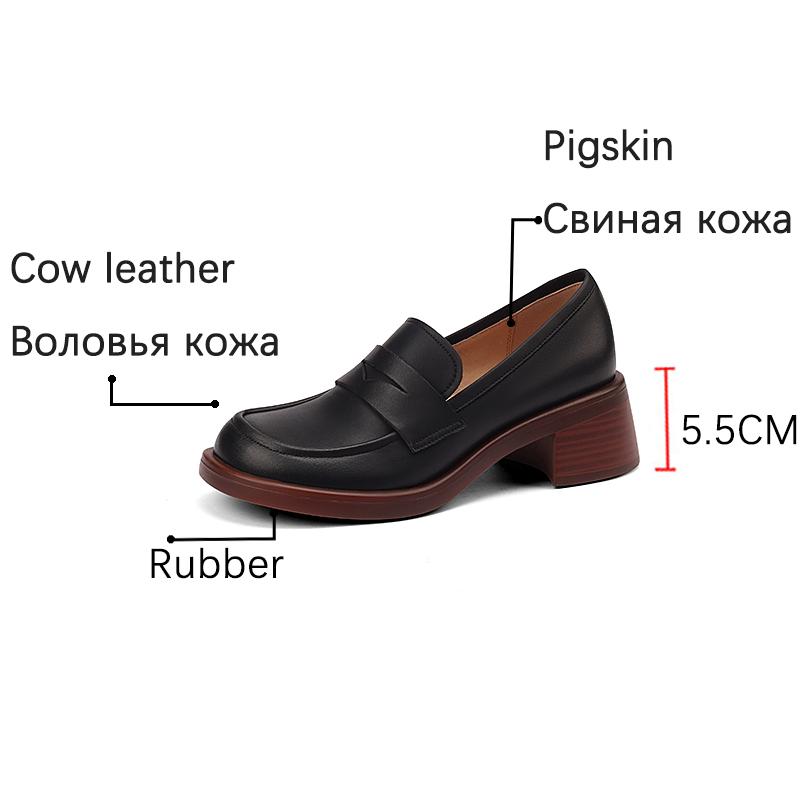 Nouvelle Mode Chaussures Femme en Cuir Véritable Mocassins Décontractés à Enfiler Escarpins Confortables Chaussures à Plateforme Bout Rond Talons Chaussures Femme