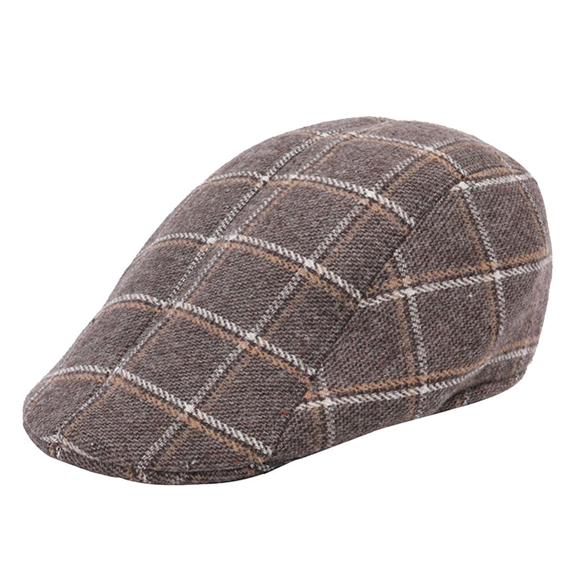 Men s Plaid Wool Beret - Warm Autumn/Winter Cap for Mid-Aged & Elderly One Size