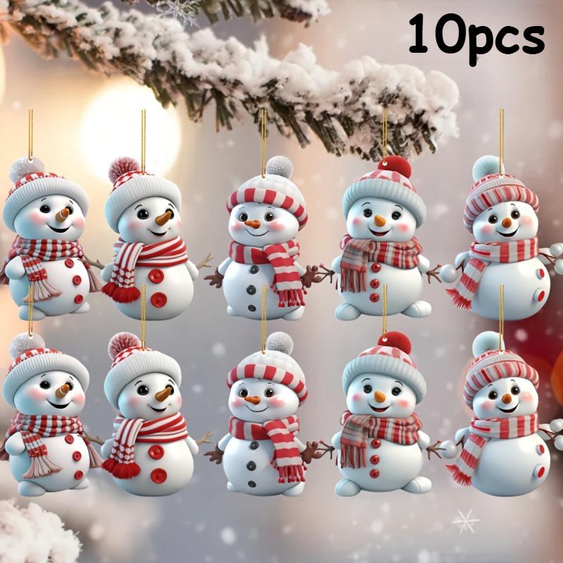

10pcs/5pcs Christmas Car Rearview Mirror Ornaments - Snowman Acrylic Hanging Decorations for Tree, For Christmas Decorations