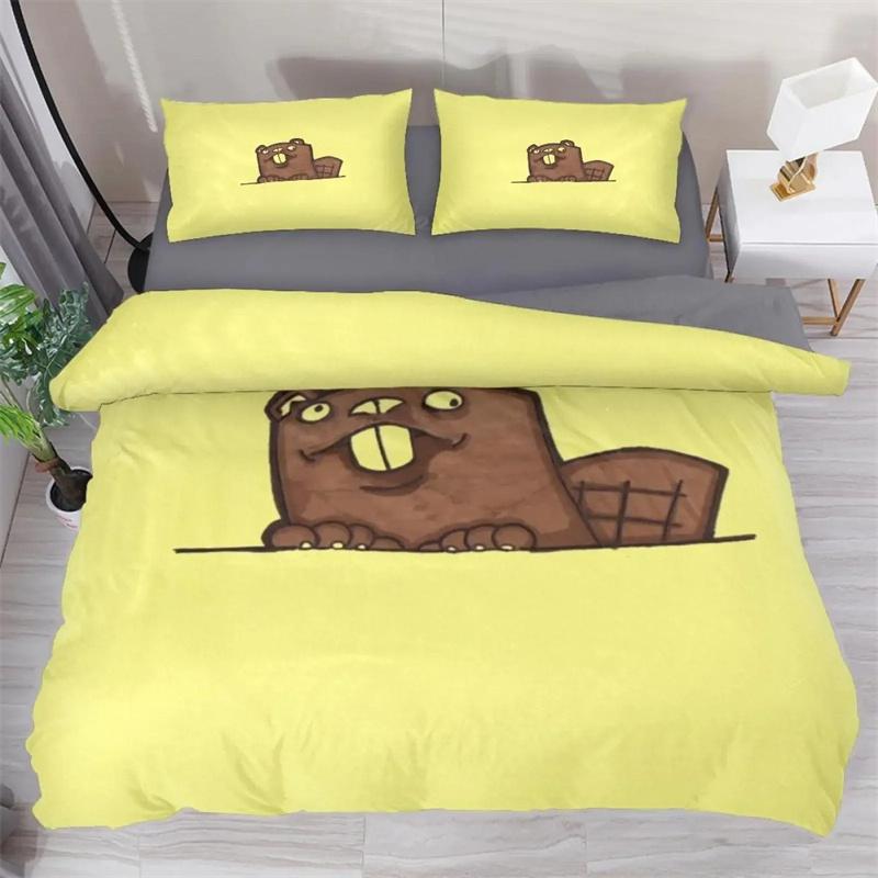 Cartoon Beaver Duvet Cover King Queen Funny Lovely Animal Bedding Collection Kids Girls Wildlife Polyester Comforter Cover Pillowcase