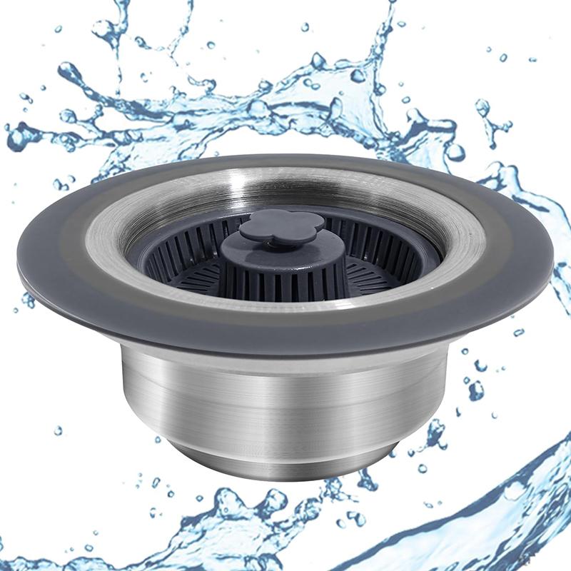 Upgraded 3 in 1 Kitchen Sink Drain Strainer and Stopper Combo,Stainless Steel Metal Kitchen Sink Stopper Fast Drainage Stainless Steel