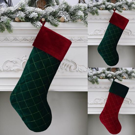 1 Stück Karomuster Rot Grün Weihnachtsstrumpf Flanell Feine Textur Strumpf Geschenktüte Heimdeko