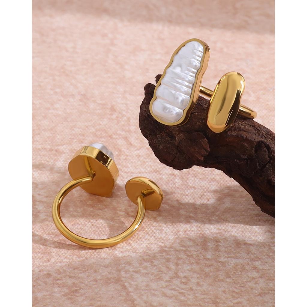 YACHAN Chic Irregular Pearl Stainless Steel Open Rings for Women Charm Luxury Gold Plated Tarnish Free Jewelry