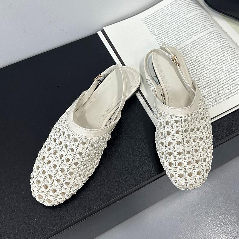 

Fashion Big Size 43 Fashion Weave Women Flats With Shoes Shallow Slingback Footwear Round Toe Ladies Flats Shoes Female Sandals 35 бежевый