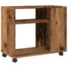 Side Table with Casters Rustic Wood Look 70 X 35 X 60 Cm Engineered Wood