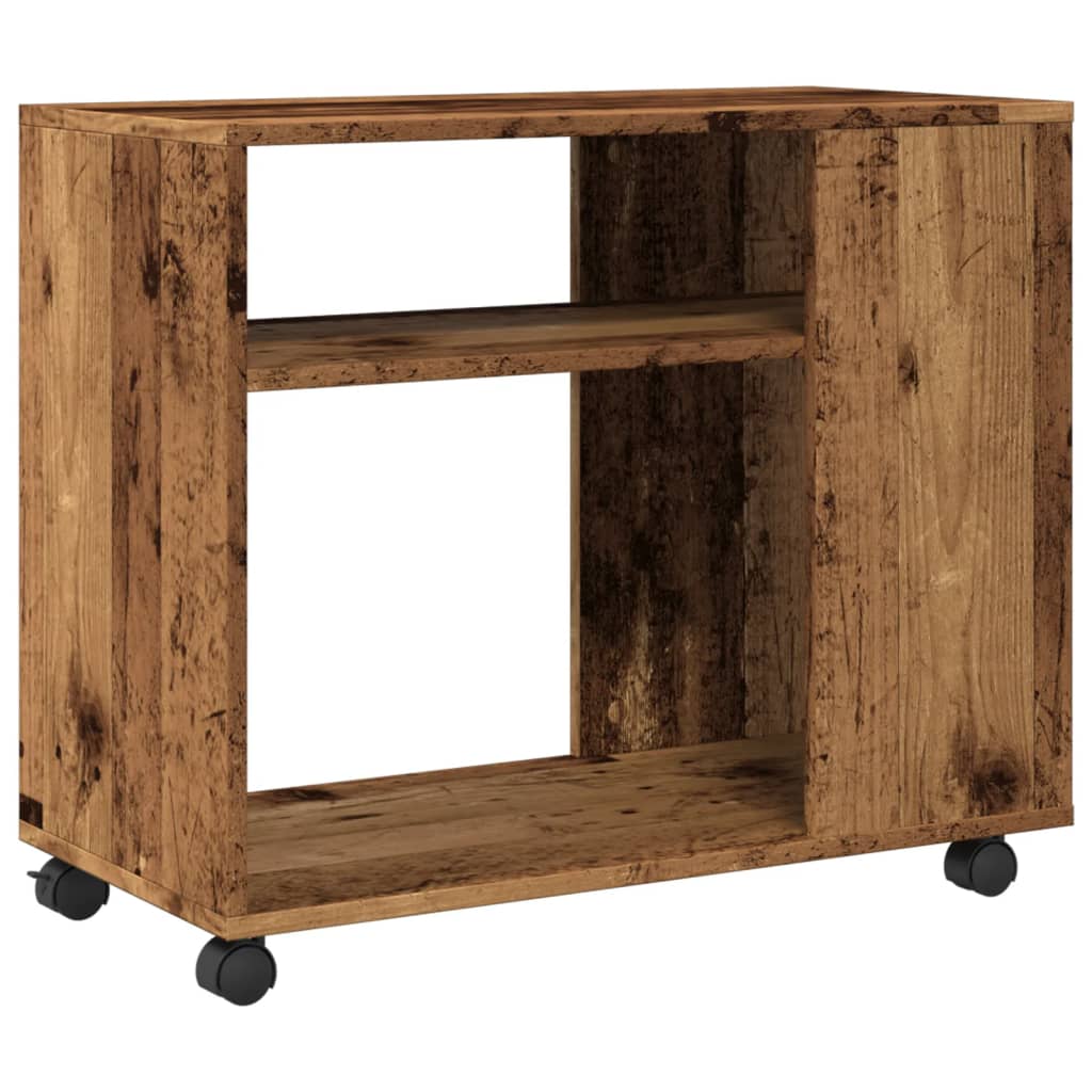 Side Table with Casters Rustic Wood Look 70 X 35 X 60 Cm Engineered Wood