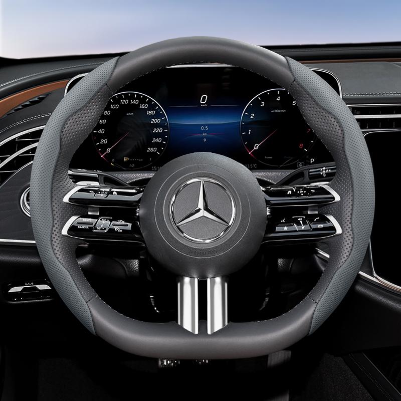 Suitable for Mercedes-Benz Breathable Holes Leather Steering Wheel Cover Segmented Quick Release Design Non-Slip and Durable E Class S C a Glc Suv