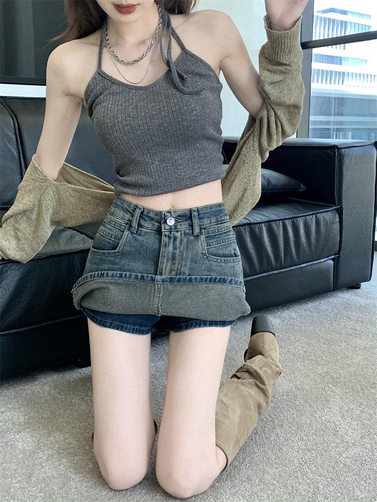 Summer Retro Blue Short Denim Skirt Women High Waist Fashion A-line Mini Skirts Female Slim Pockets Y2k Streetwear Jeans Skirt