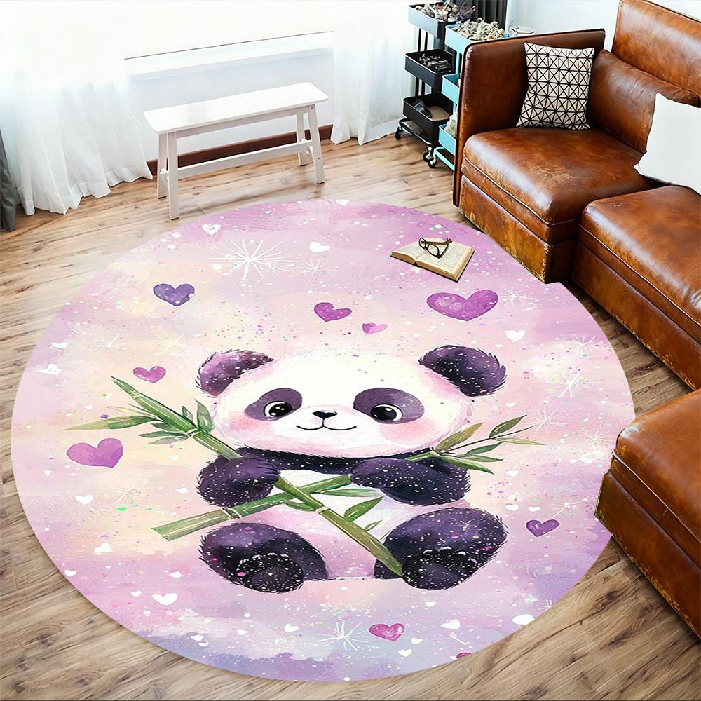 1 Peça Tapete Redondo para Cadeira Panda Corações - Antiderrapante, Tapete para Chão para Escritório, Quarto, decoração de casa Presente de Natal c0528013