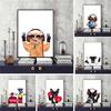 Funny Animal Wearing Headphones Wall Art Poster Cute Cat Dog Canvas Print Painting Nordic Kids Baby Room Decoration Pictures