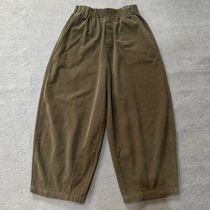 Johnature Bavlněné harémové kalhoty Dámské Podzim Zima Vysoký pas Elastické Volné Kalhoty Široké nohavice Ležérní Kapsy Kalhoty