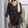 Top Casual Estivo a V Scollo Taglie Forti, Ampio, Manica Corta, Monocolore per Donna