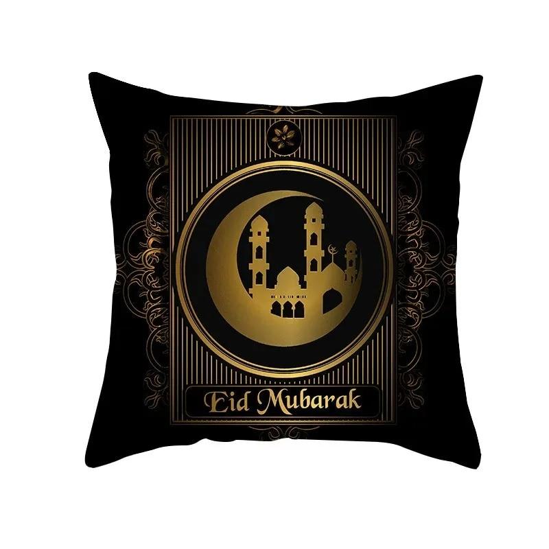 Golden Ramadan Eid Mubarak Moon Mosque Decorative Cushion Cover Islamic Pillow Cover for Sofa Home Car Decoration