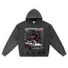 DTG Print Knitted Denim Zip-Up Hoodie Underground Brother Print Zipper Hoodies  