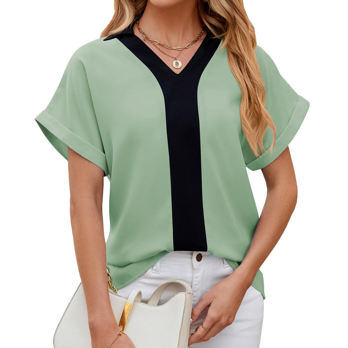 

Летняя женская рубашка, цветная шифоновая блузка с лацканами, свободные топы с короткими рукавами XXL зелёный