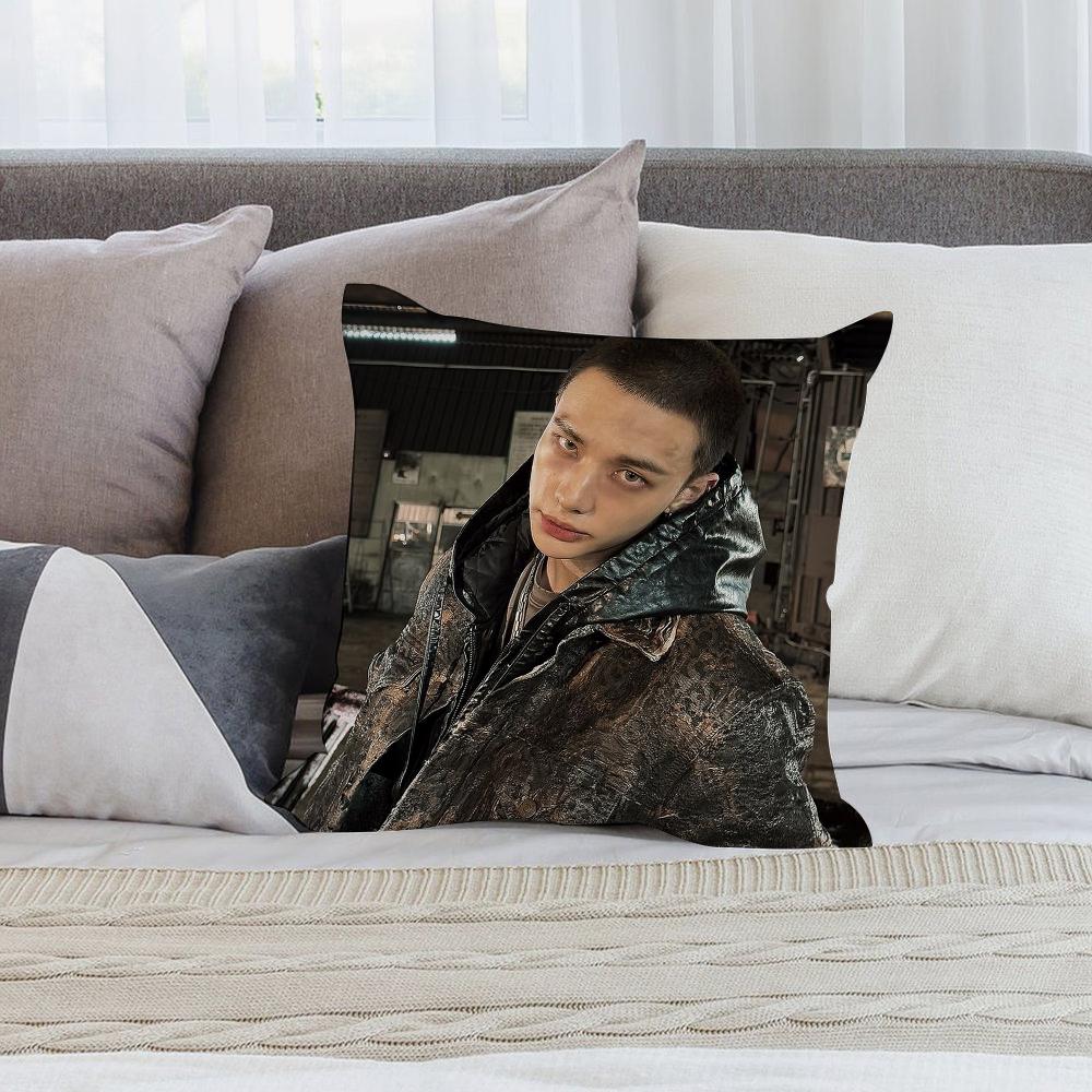 H-Hot KPOP Idol h-Hyunjin Pillow Case Short Plush Sofa Decorative Gift Home Double-sided Printing Cushion