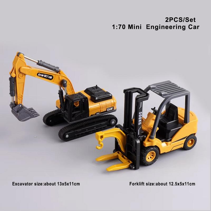 1:70 Mini Engineering Diecast Car Set Forklift Excavator Bulldozer Construction Vehicle Inertia Alloy+Plastic Toys For Children