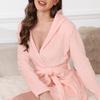 One Piece of Women's Solid Color Hooded Robe with Belt Newyear Cozy and Warm Fleece Pajamas for Home Wear In Autumn and Winter.