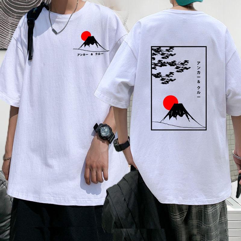 T-shirt Tramonto Monte Fuji Uomo Donna Stile Giapponese Cotone Manica Corta T-shirt Larga Manica Corta Estiva Tee