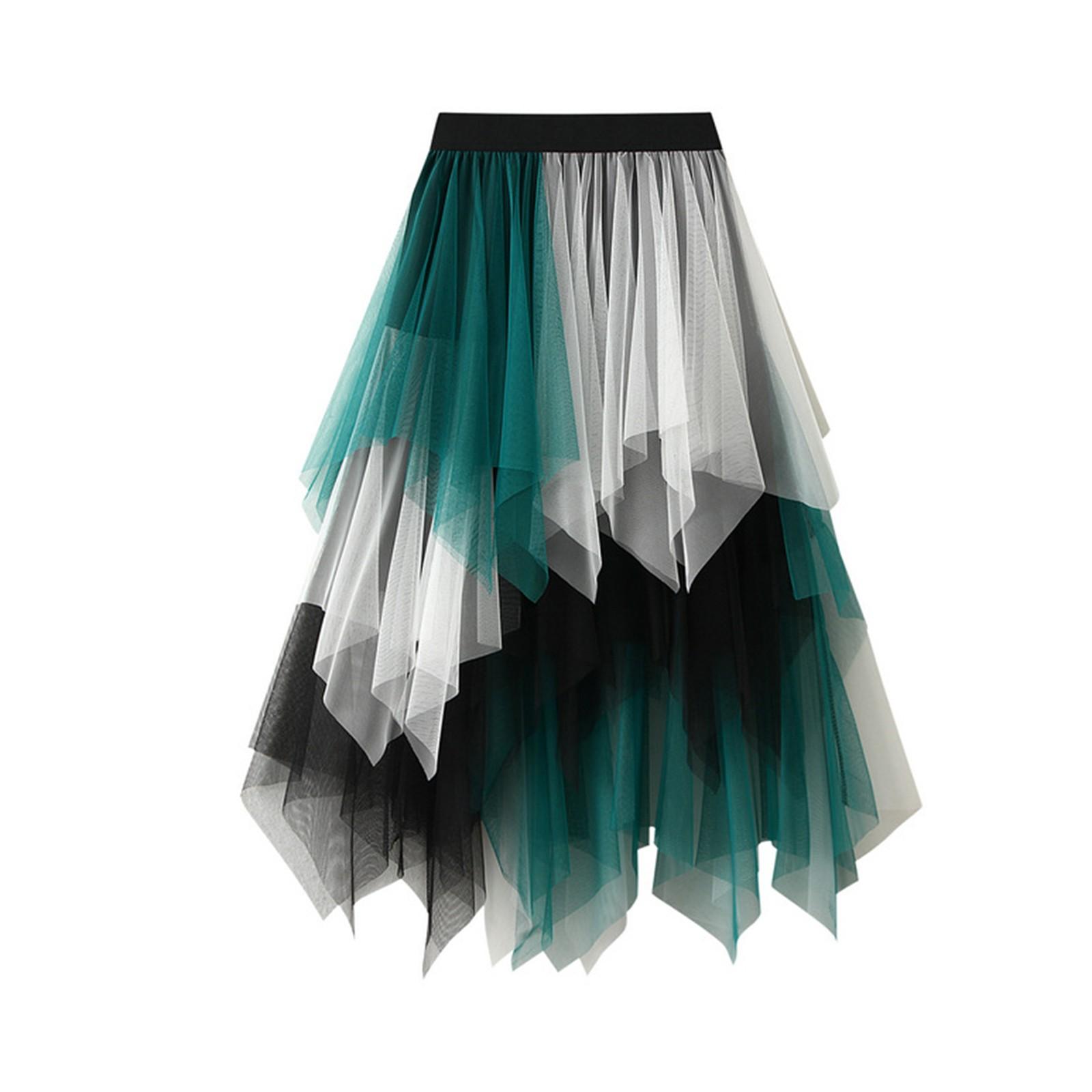 

Женская модная цветная юбка с эластичной талией и неровной сеткой, полудлинная One Size белый