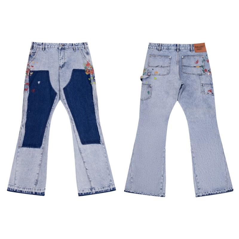 Mens High Street Graffiti Jeans Vintage Washed Slightly Flared Long Pants