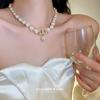 French Fashion New Pearl Letter Necklace Fashionable Light Luxury High Grade Elegance Clavicle Chain Necklace Decoration