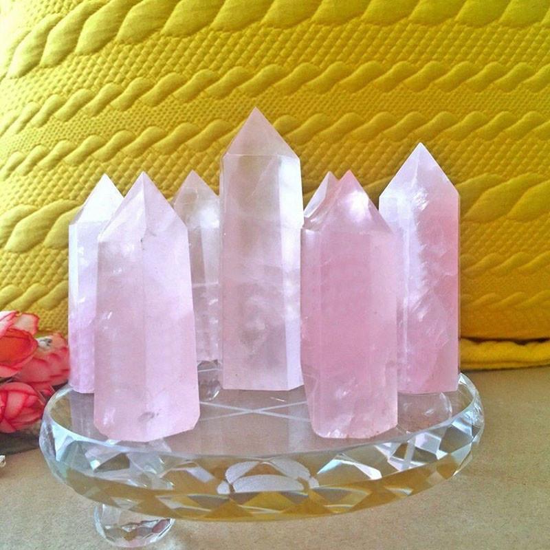 Elegant Pink Natural Rock Rose Quartz Crystal Point Healing Stone Obelisk Wand For Natural Health