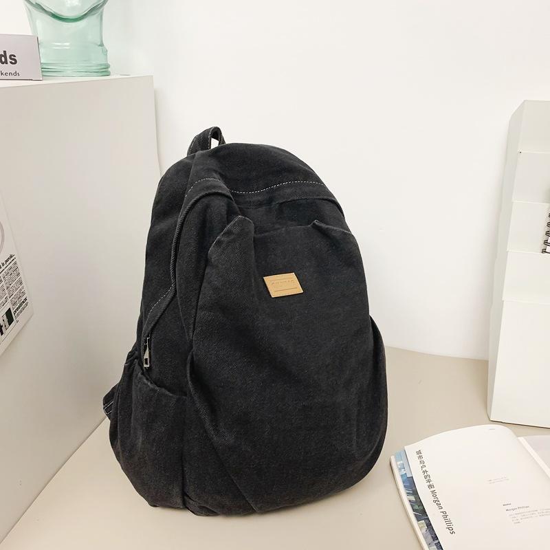 

Школьная сумка женская студенческая легкая дорожная сумка модный ретро повседневный рюкзак джинсовый рюкзак большой емкости чёрный