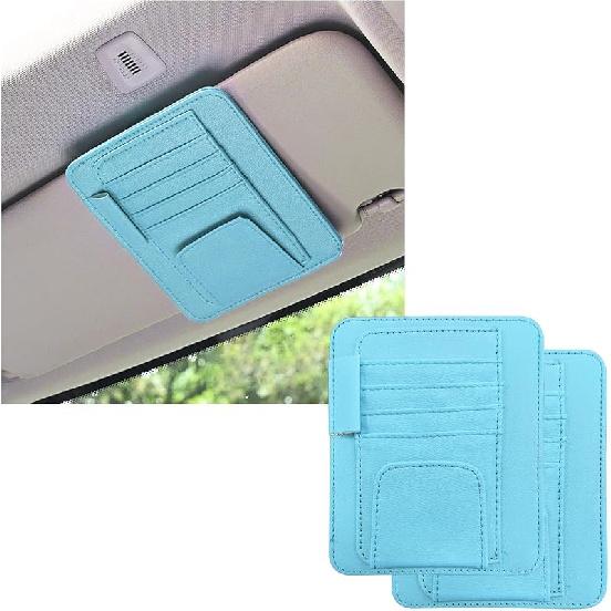 2PCS Small Leather Car Sun Visor Organizer, Multifunctional Auto Visor Document Holder With Sunglasses Clip, Universal Car Interior Organizer For