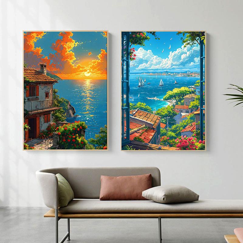 Beautiful Coast Natural Tourist Scenery Art Posters Canvas Prints Wall Paintings Living Room Bedroom Home Decoration Frameless