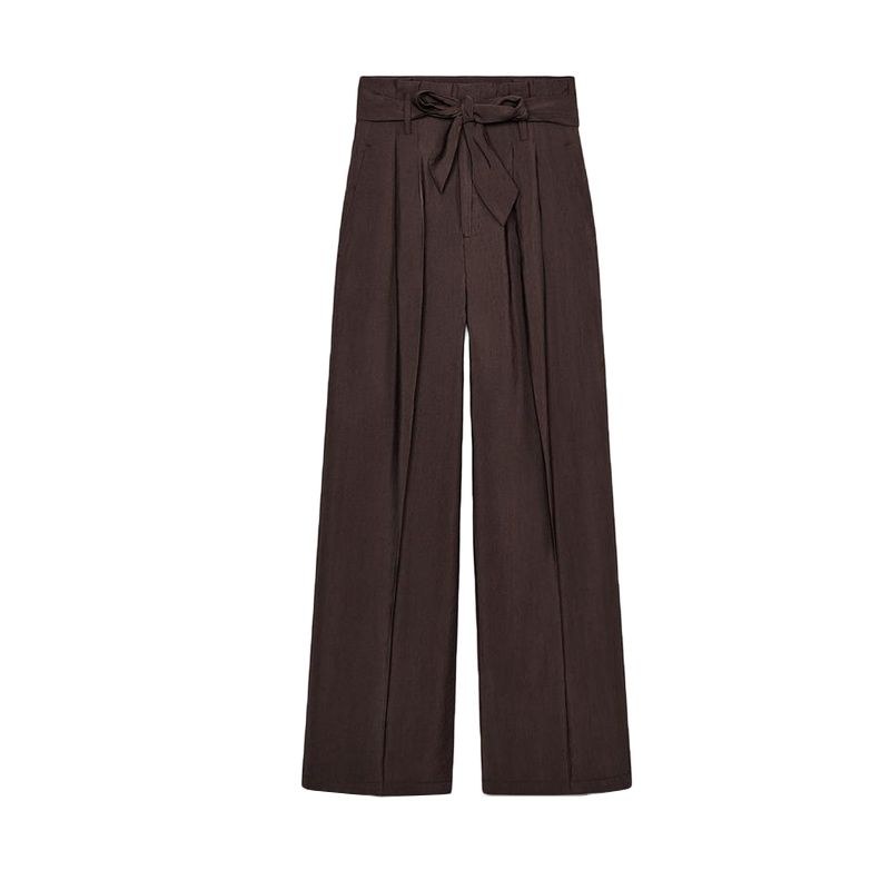

Summer New Product Women s Clothes French Pleated Design with Belt Classic High Waist Wide-Leg Casual Pants 7484073 Brown L