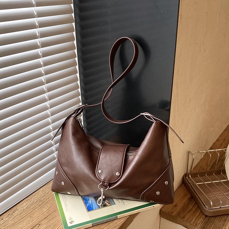 2026 Women's Retro Leather Tote: Large Capacity, Solid Color, Commuting Shoulder & Crossbody Bag