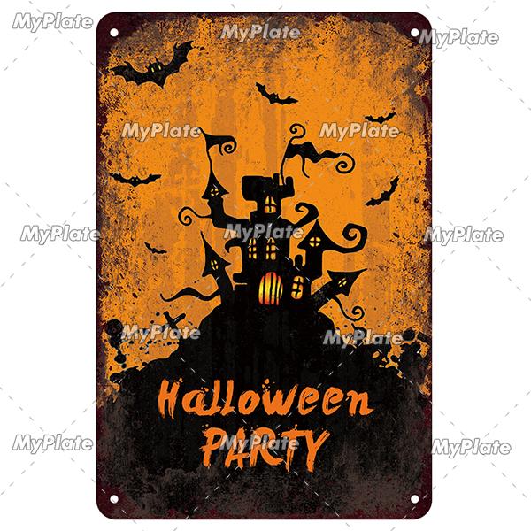 [MyPlate] Halloween Metal Sign Vintage Tin Sign Cafe Bar Decorative Plaque Home Decor Party Wall Sticker Witch Poster Gift