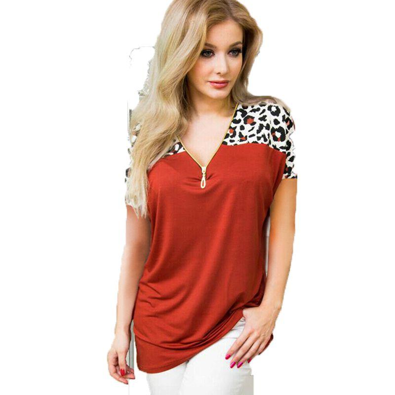 Stylish Summer Cotton V-neck Blouse For Women With Classic Zipper And Loose Fit