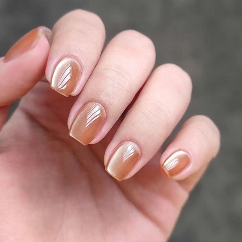 30pcs Press on Nail Amber Cats Eye Short Nail Stylish And Unique Artificial Nail For Daily Wear And Special Occasion