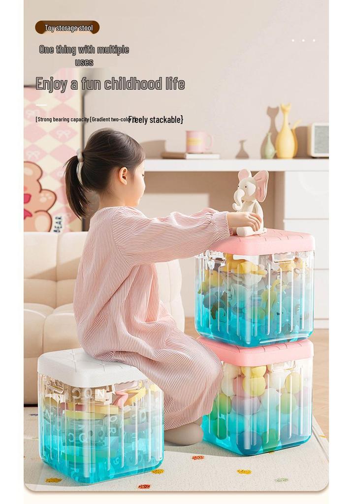 Children's Toy Storage Bench with Transparent Large Capacity for Plush Dolls and Cloth Bags