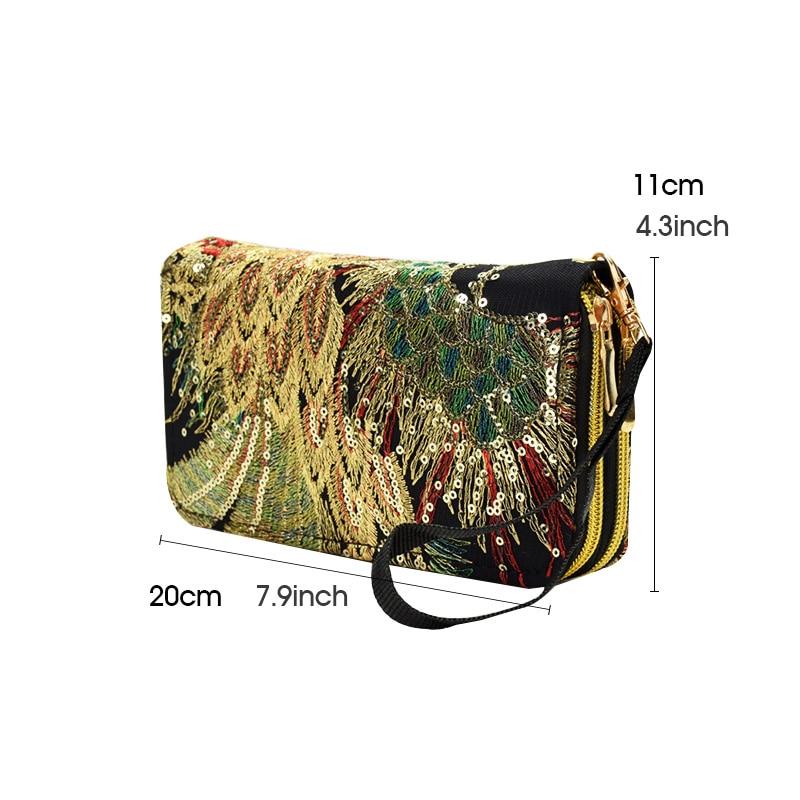 Frauen Brieftasche Lange Zipper Geldbörse Designer Luxus Handgemachte Stickerei Pfau Retro Kupplung Brieftasche Weibliche für Teenager Mädchen