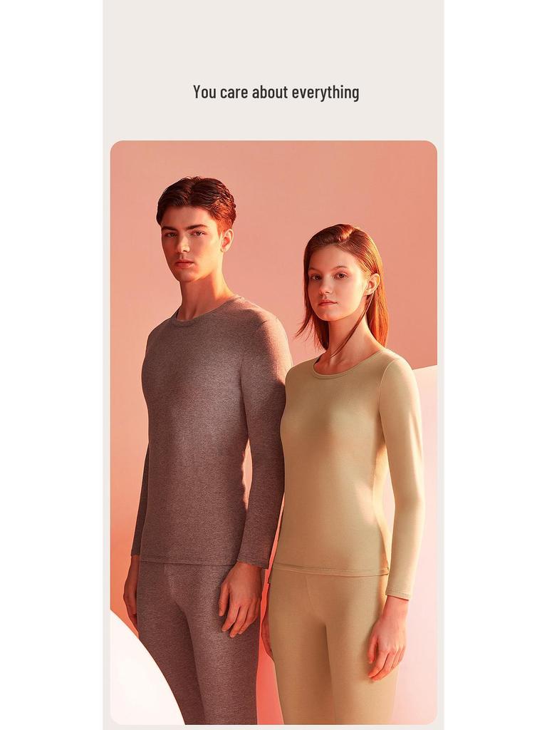 Leica Pure Cotton Antibacterial Thermal Underwear Set: Women's Round Neck, Thin Warm Autumn Top & Bottoms